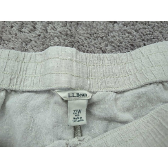 LL Bean Pants Womens 22W PLUS Beige Pull On Drawstring 100%Linen Cropped Relaxed - Picture 2 of 9